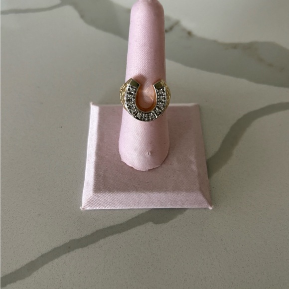 14K Yellow Gold Diamond Horseshoe Ring - Picture 3 of 6